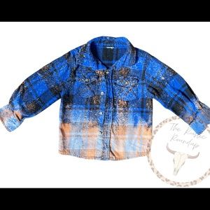 Toddler 2T Hand Distressed Bleached Flannel Button Up Shirt